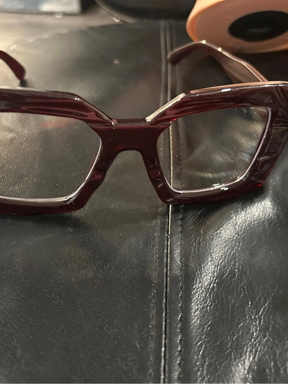 Oversized Square Frame Fashion Glasses - deep purple clear lens ready to wear.